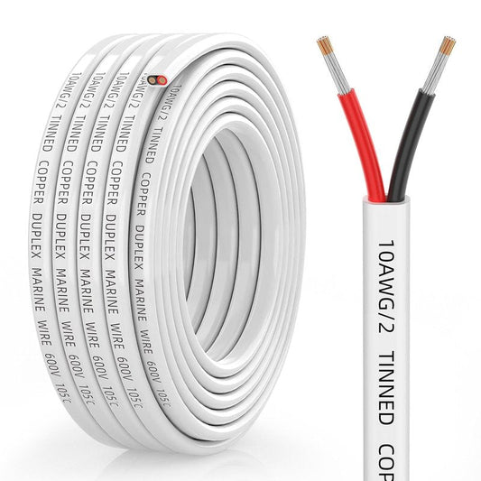 10 Gauge Marine Wire - Duplex Marine Grade Cable, IP68 Waterproof Tinned Copper | 15FT for Boat, RV, Solar, LED Strips