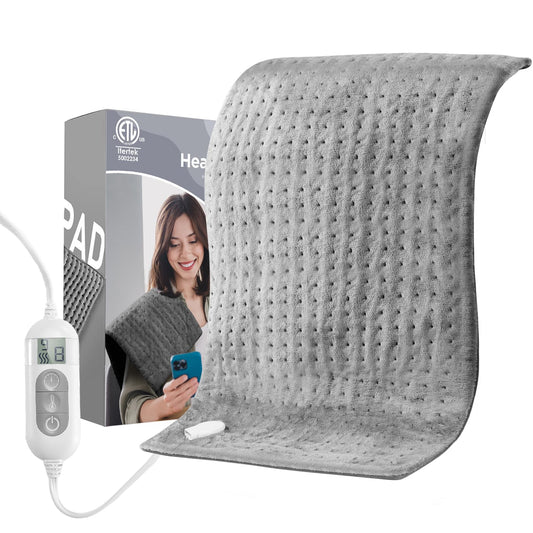 Heating Pad for Back & Cramps Relief,Electric Heat Pad Fast Heat,6 Level Heat Setting,3 Level Timming,Auto Shut Off, Machine Washable,Suitable for Back,Neck,Abdomen Pain Relief (Dark Grey, 17''×33'')