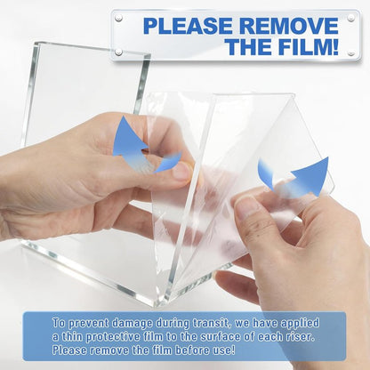 Aheroi Acrylic Display Risers - 6 Pcs Set of Square Stands for Figures & Cupcakes | 3", 4", 5" Sizes