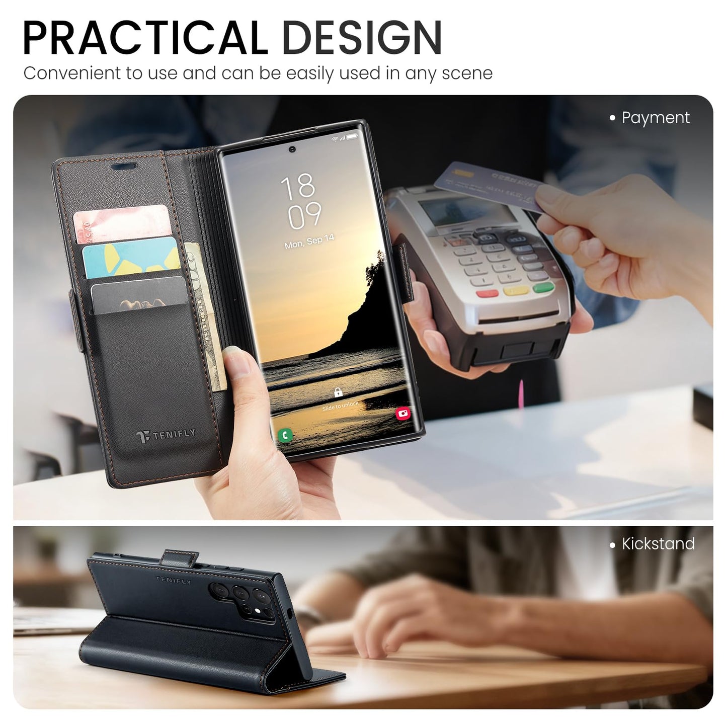 Tenifly for Samsung Galaxy S24 Ultra Case Wallet with RFID Blocking Card Holder, PU Leather Kickstand Protective Flip Phone Cover Fit for Galaxy S24 Ultra 6.8", Black