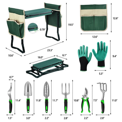 MENOLY Garden Kneeler and Seat, Folding Stool with Kneeling Pad, Bench with 6 Garden Tools, Tool Pouches, Glove, Detachable Belt - Gardening Gift for Women, Men, Mom, Parents, Elders