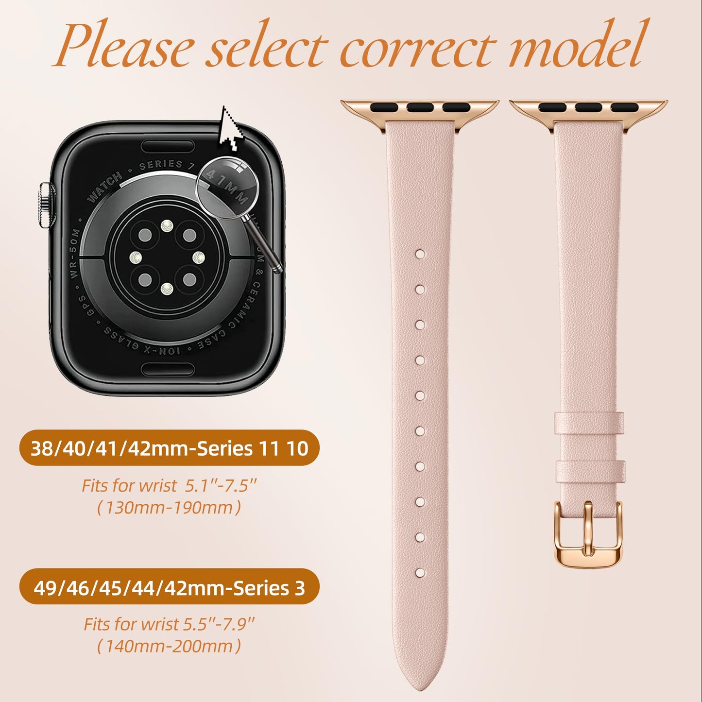 Adorve Compatible with Apple Watch Band 42mm 41mm 40mm 38mm for Women, Dressy Seamless Soft Slim Faux Vegan Leather Replacement Straps for iPhone Watch Series 11 10 9 8 7 6 5 4 3 2 1 SE3/2/1, Pink