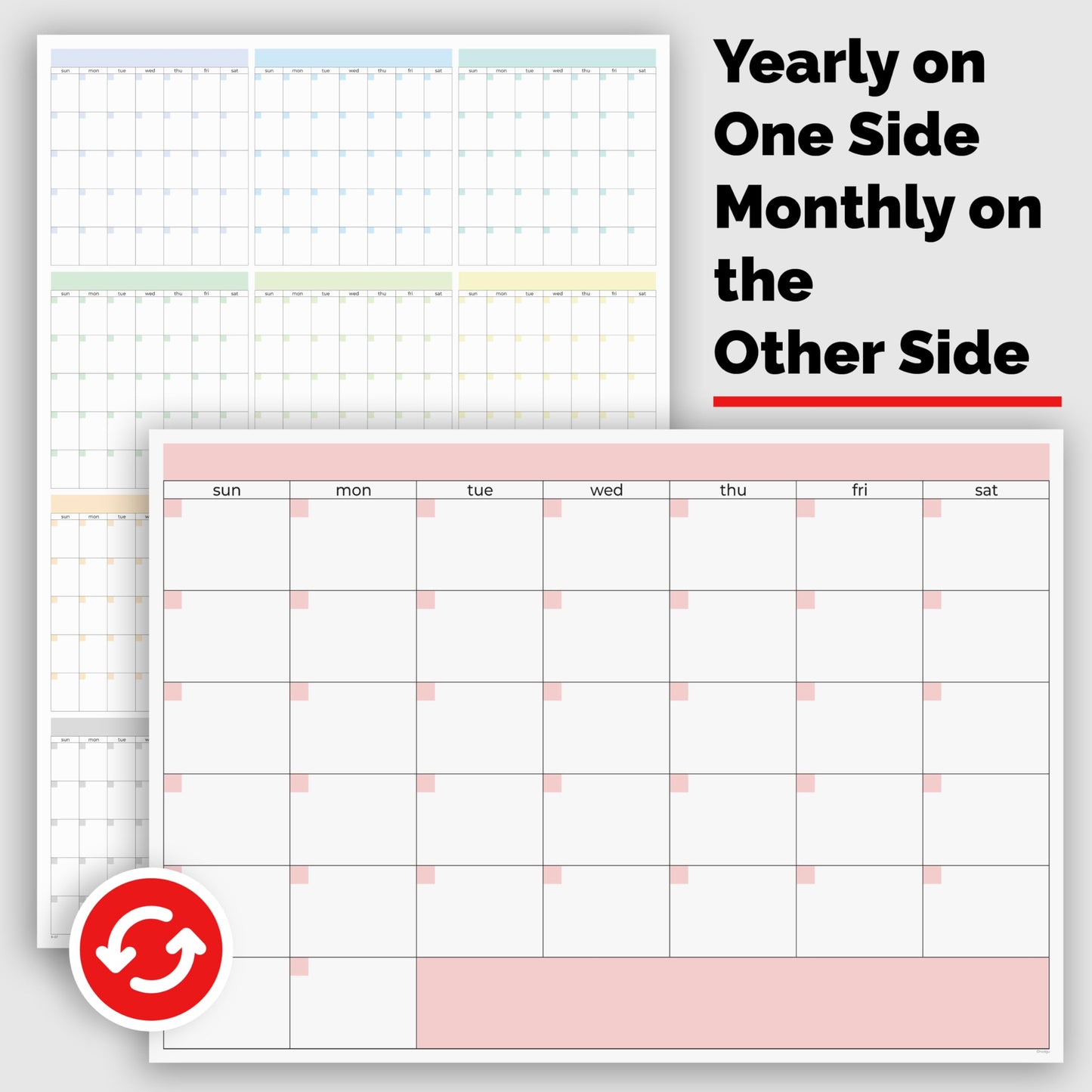 Large Wall Calendar Undated (39 x 27 inches) Double Sided Dry Erase Yearly & Monthly Wall Calendar, Big Erasable Planner for Home, Office, Classroom, Thick Paper with Gloss Lamination, Full Year View.