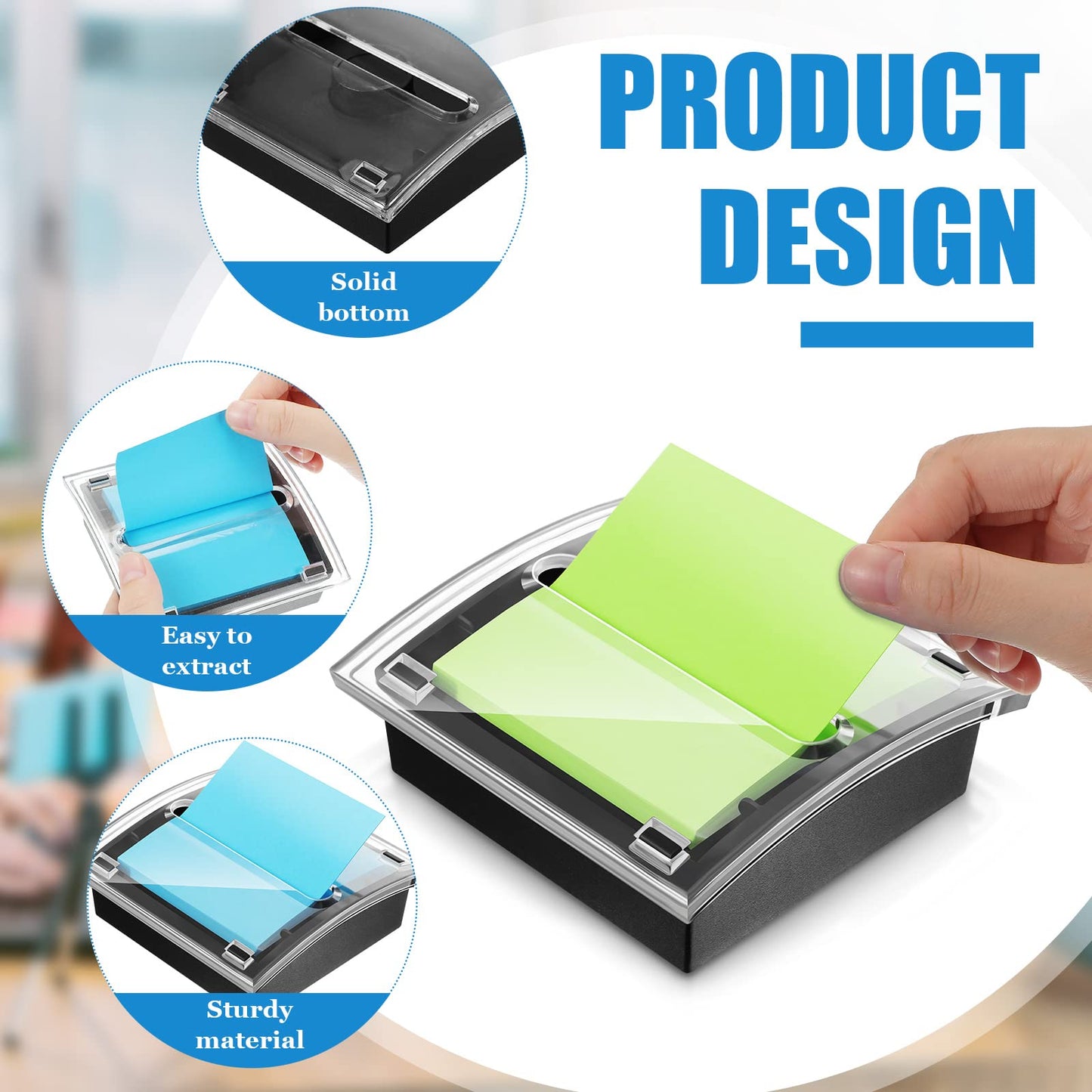 Meanplan 3 Pack Pop up Sticky Dispenser Note Holder Black Base with 24 Pads Colored Pop up Sticky Notes Memo Pads Self Stick 3x3 Refills Back to School Office Desk Supplies, 50 Sheet Per Pad