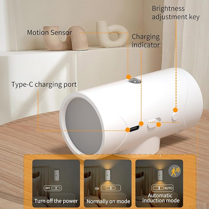 LED Wireless Wall Sconce, Motion Sensor Light Indoor, 1500mAh Rechargeable Battery Operated Wall Sconces for Bedroom Bedside Hallway Courtyard Doorway (White-Warm White)