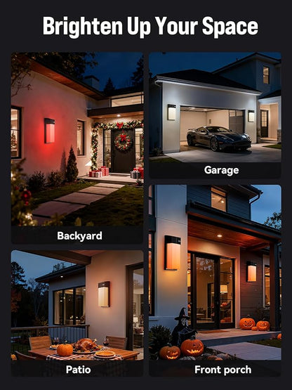 Outdoor Wall Lights 2 Pack, Smart LED RGBICWW Porch Lights Outdoor, Modern 1500LM Exterior Lighting Fixtures, IP65 Waterproof Color-Changing Wall Lamp for House, Patio, Garage, Yard