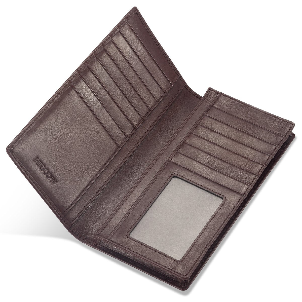 HISCOW Bifold Long Wallet with 15 Credit Card Slots - Italian Calfskin (Coffee)