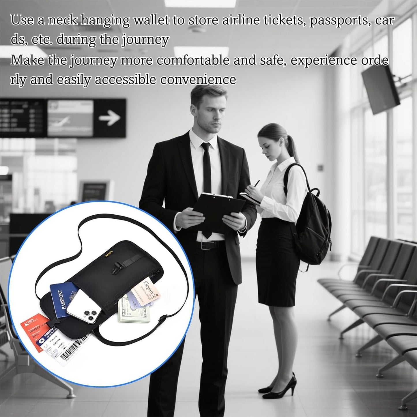 Passport Holder for Travel Pouch Neck Wallet for Traveling Women Men with RFID Blocking Waterproof and Slim Neck Pouch Adjustable Neck Strap (Z-Black)