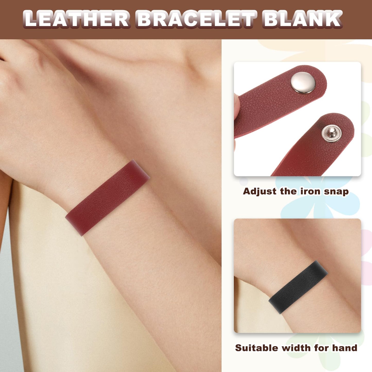 MECCANIXITY 10 Pcs Plain Leather Bracelets Leather Snap Bracelets Adjustable Blank Wrist Cuffs DIY Craft Wristbands Single Snap for Men Women Jewelry Making (Brown, 9.1"x0.8")