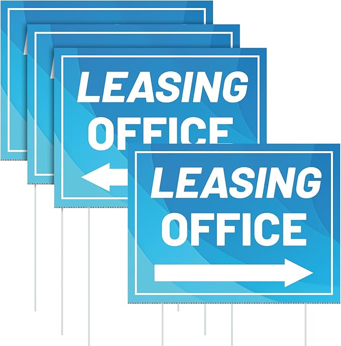 Ripeng 3 Pcs Leasing Double Sided Yard Signs with Arrow 16 x 12 Inch Yard Signs with Stakes for Outdoor Office Retail Store Restaurant Bar Hotel(Leasing Office)