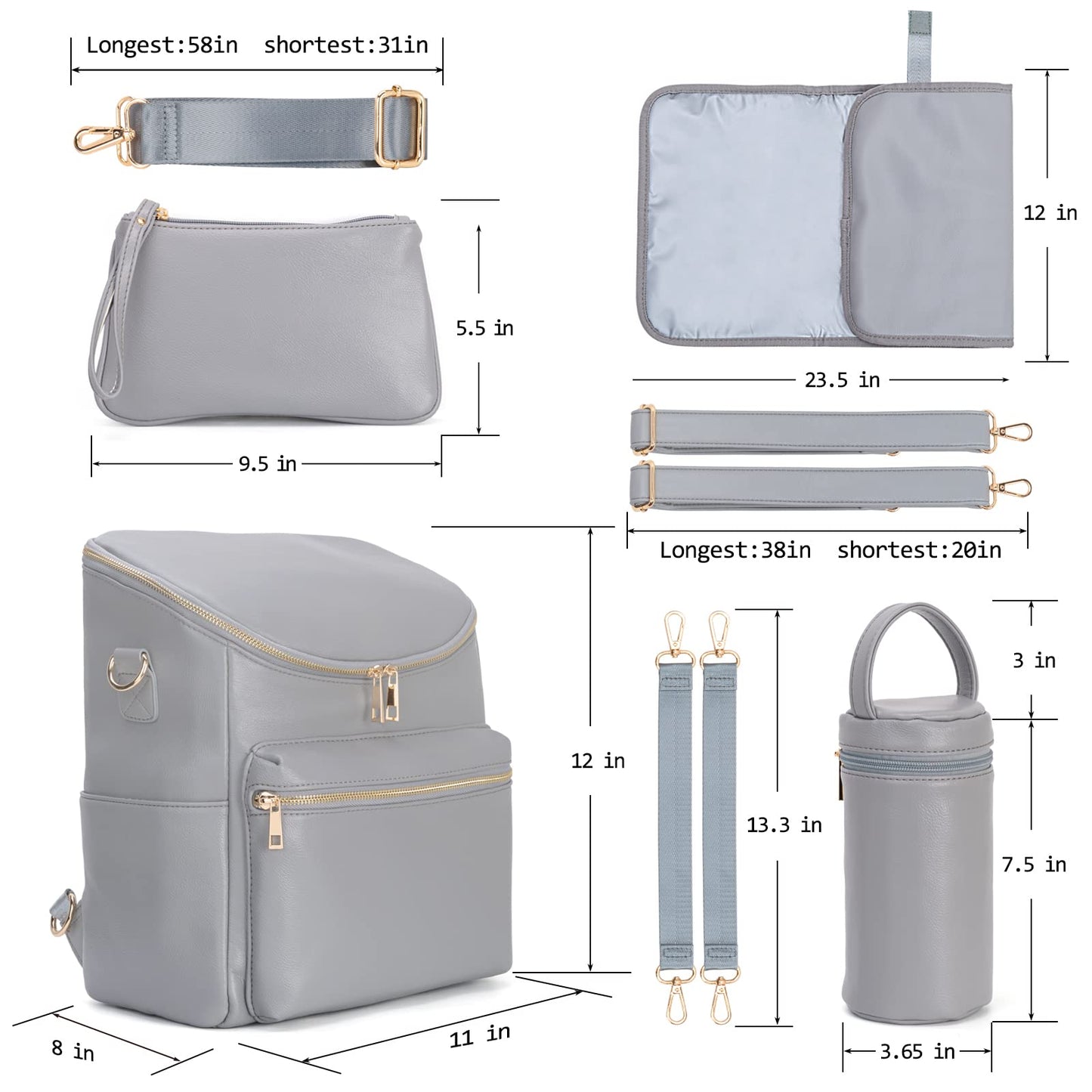 Minsong Diaper Bag Backpack,Fashion Leather Mommy Backpacks,Travel Toddler Baby Diaper Bags with in Bag Organizer and Changing Pad (Dark Grey)