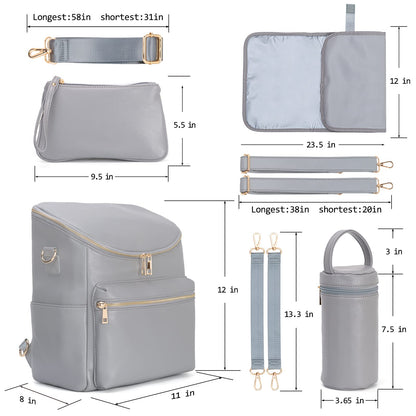 Minsong Diaper Bag Backpack,Fashion Leather Mommy Backpacks,Travel Toddler Baby Diaper Bags with in Bag Organizer and Changing Pad (Dark Grey)