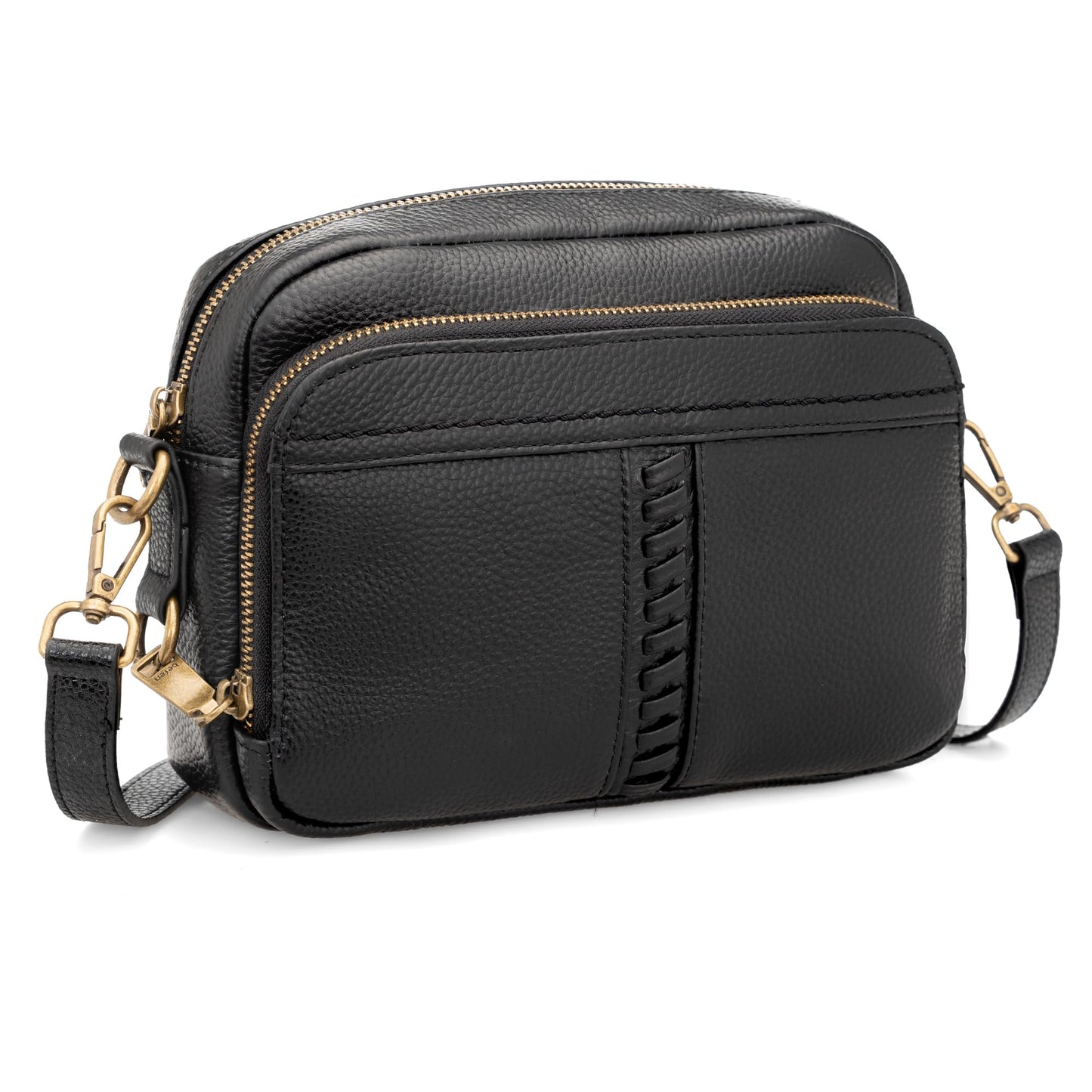 befen Black Leather Crossbody Purse for Women Trendy, Ladies Real Leather Rfid Bag with Adjustable Strap Built in Wallet Purses and Handbags,Structured Small Wallet Cross Body Summer Bags