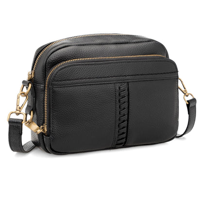 befen Black Leather Crossbody Purse for Women Trendy, Ladies Real Leather Rfid Bag with Adjustable Strap Built in Wallet Purses and Handbags,Structured Small Wallet Cross Body Summer Bags