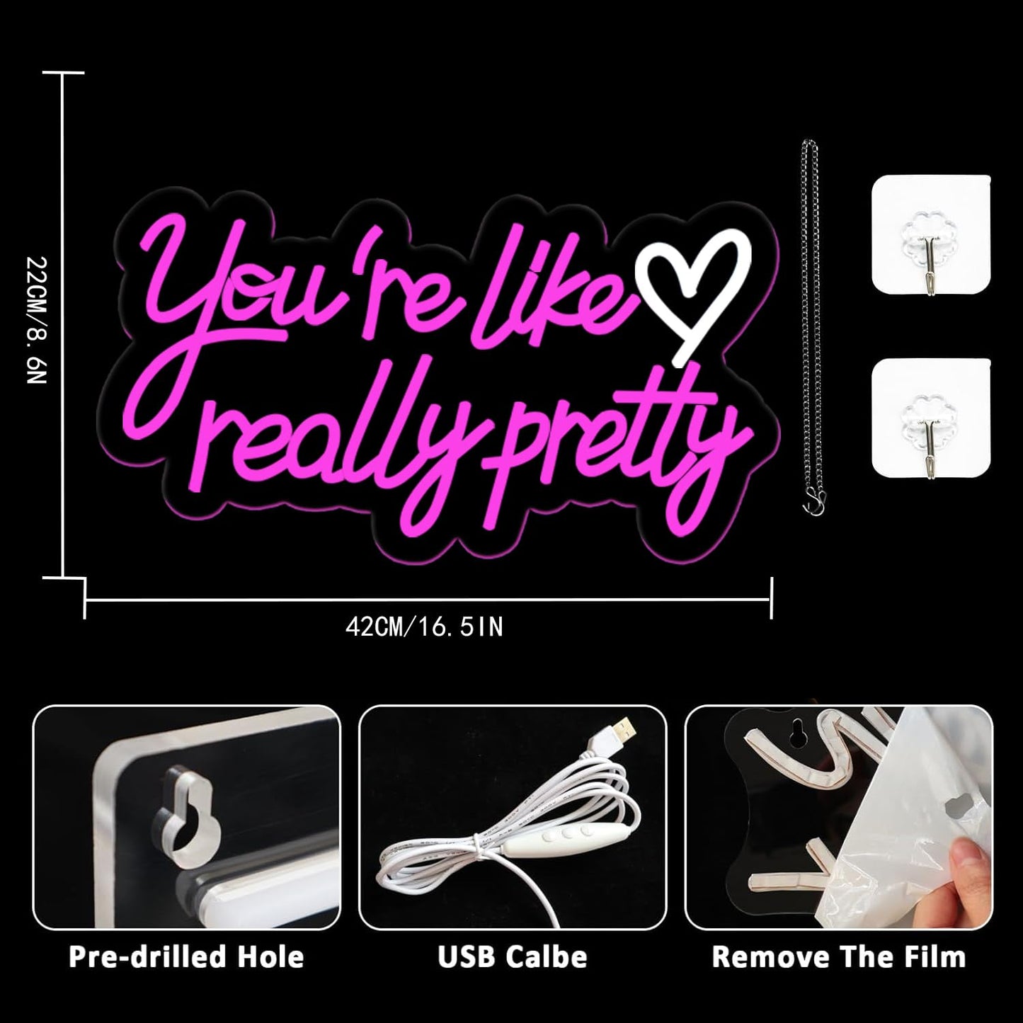 UExnkj-Y You're Like Really Pretty Neon Sign, Neon Signs for Wall Decor, Pink Led Neon Light for Wall Decor, USB Dimmable Led Neon Light Sign for Wedding, Bedroom, Home Decor