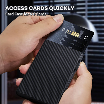 HLHGR Wallet for Men, Gift Boxed Slim Minimalist Wallet for Men with Money Clip and Genuine Leather Slots RFID Blocking Pop Up Metal Aluminum Smart Wallet Card Case (Carbon Fibre Black)
