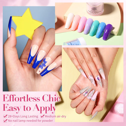 BORN PRETTY Acrylic Nail Kit - Acrylic Powder (Clear, White, Pink) & Liquid Set with Nail Forms, Brush Pen, File & Glass Container - Beginner Friendly