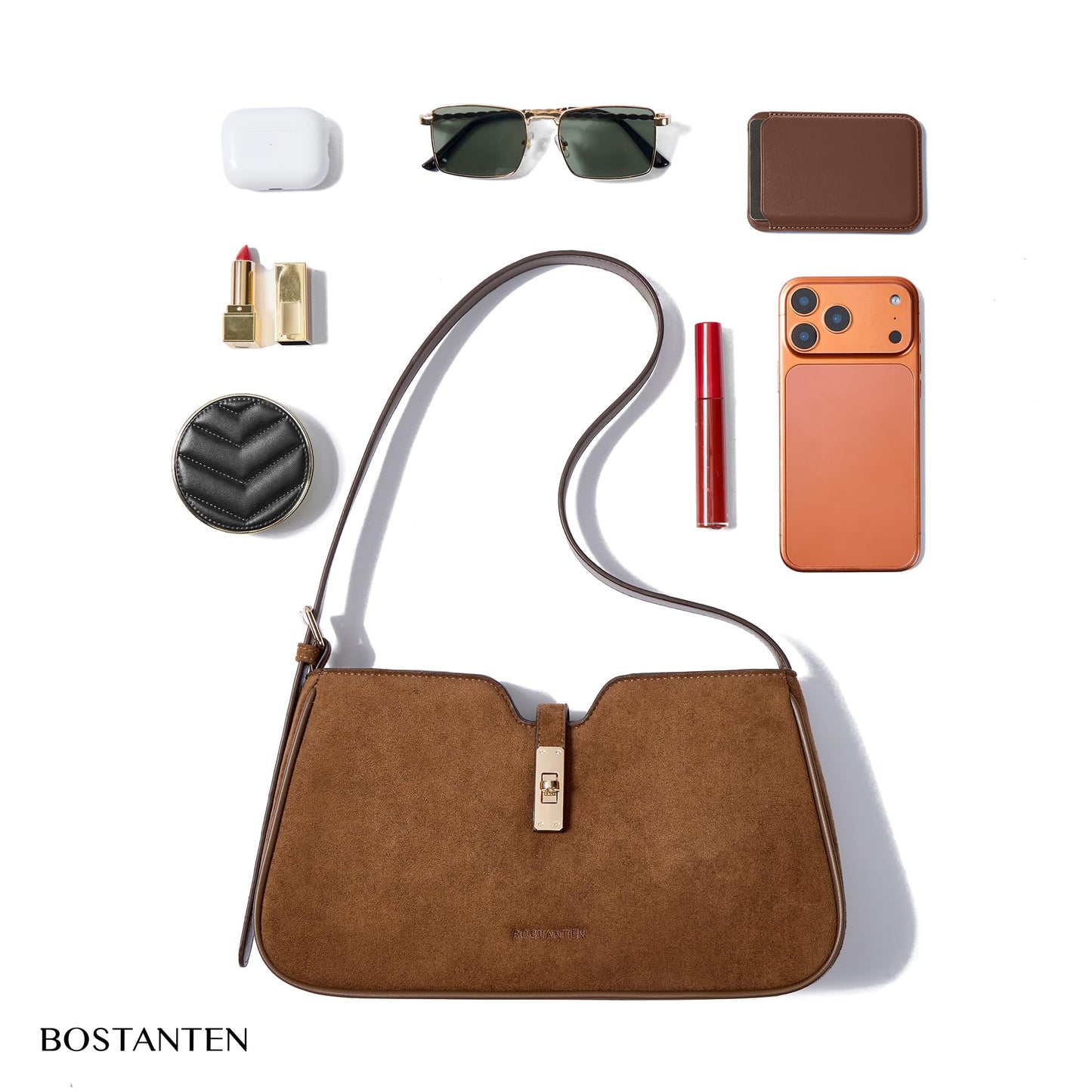 BOSTANTEN Shoulder Bag for Women, Casual Shoulder Purse Vegan Leather Chic Hobo Handbag with Adjustable Strap for Work Travel
