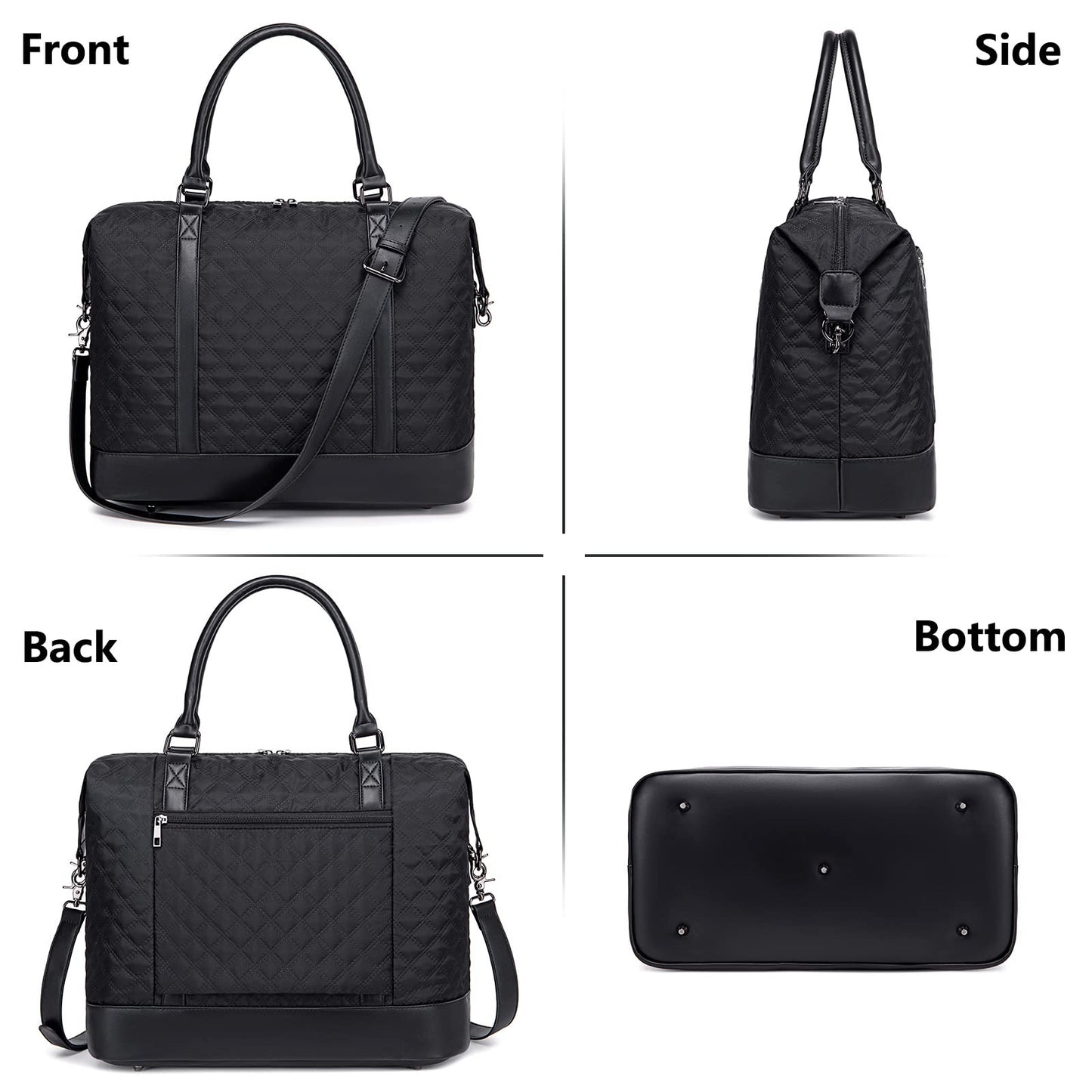 Women Ladies Weekender Carry-on Tote Bag Overnight Duffel in Trolley Handle (Quilted black)