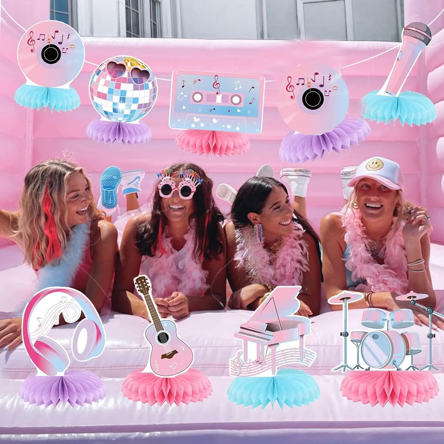 Popular Birthday Party Decorations Music Party Honeycomb Centerpieces Guitar Themed Decorations for Girls Birthday Fans Celebration Supplies