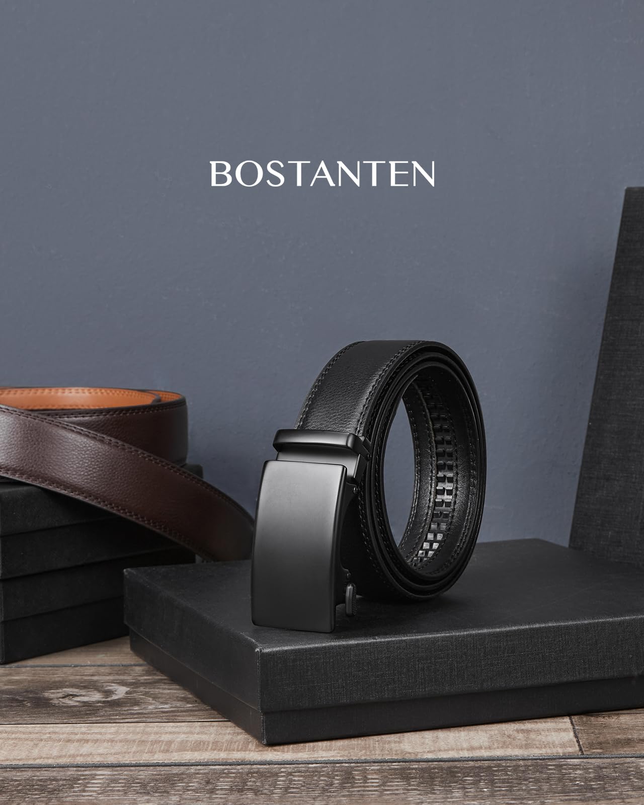 BOSTANTEN Ratchet Mens Belt Leather Dress and Casual with Adjustable Buckle, Trim to Fit