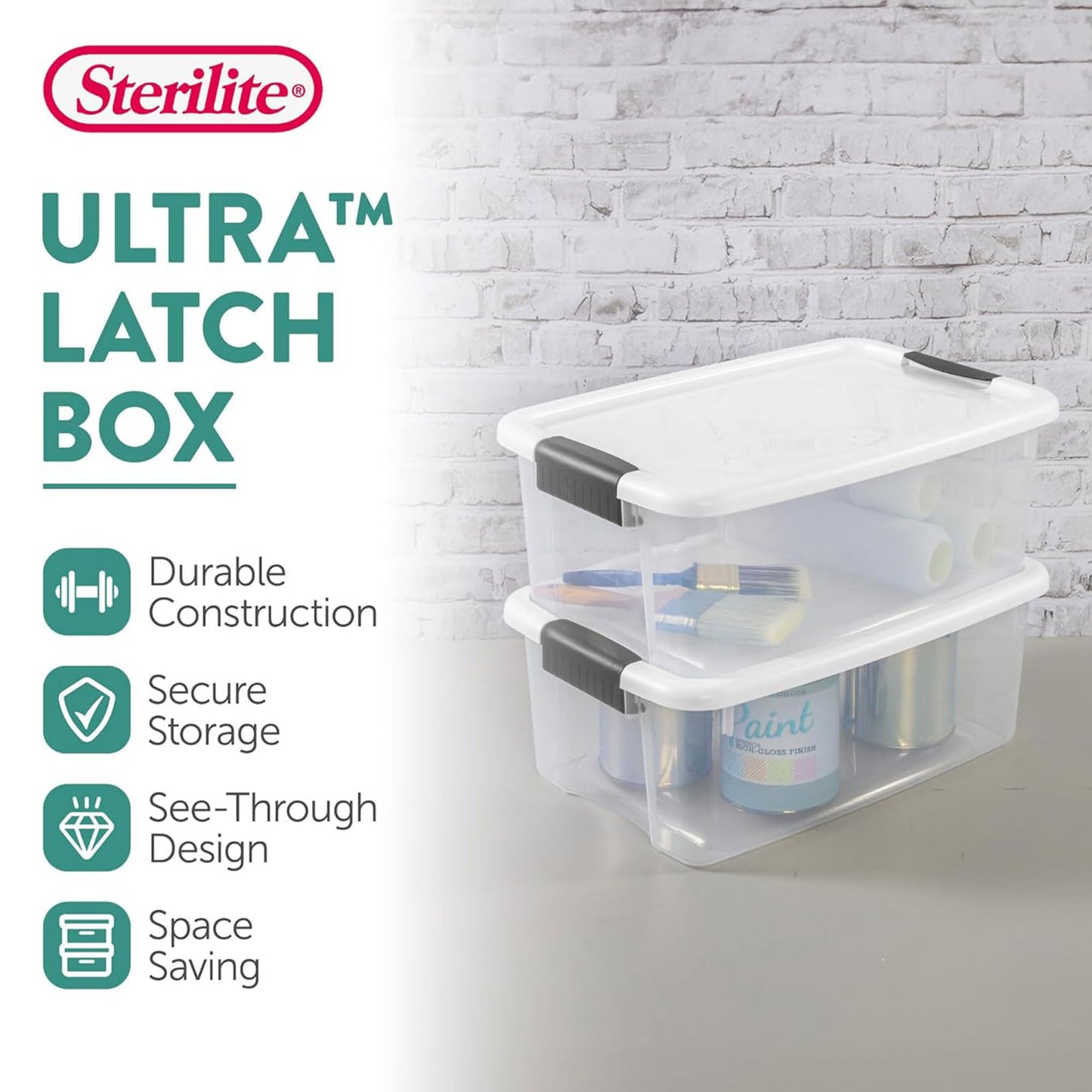 Sterilite 6-Pack Ultra Latching Box, Storage Bins with Lids, Clear Plastic, 18 Quart - Heavy-Duty Organizing Containers for Closet, Bathroom, and Office