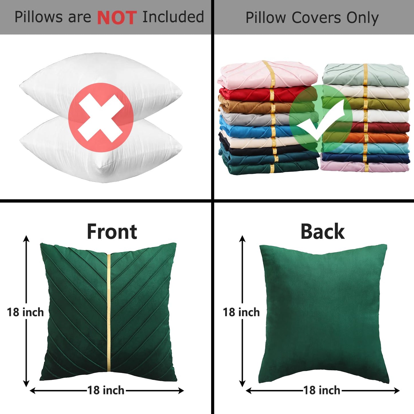 Tosleo Dark Green Velvet Pillow Covers 18x18 Pack of 2 with Gold Leather Soft Throw Pillow Covers Home Decorative Cushion Cases Luxury Modern Pillow Covers Summer Home Decor for Sofa Bed