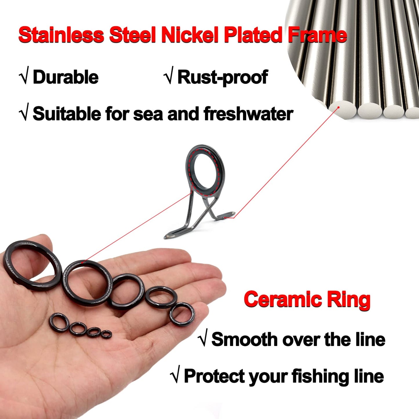 FishTrip Rod Tip Guide Repair Kit, Single Double Leg Ceramic Guides