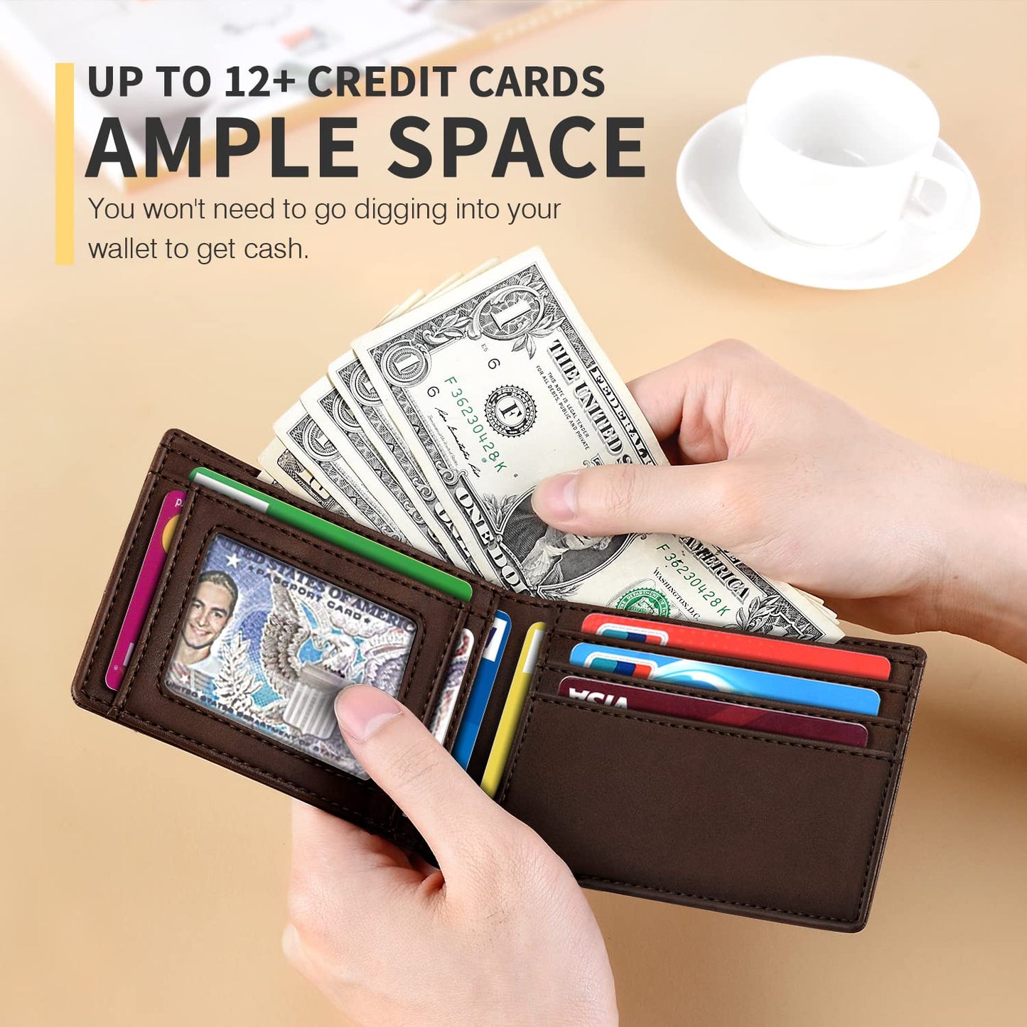 RUNBOX Wallet for Men Slim 11 Credit Card Holder Slots Leather RFID Blocking Small Thin Men's Wallet Bifold Minimalist Front Pocket Large Capacity Gift Box
