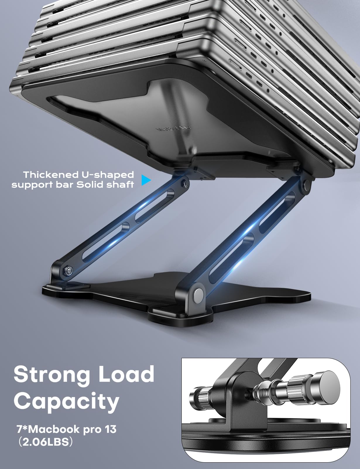 LOXP Adjustable Laptop Stand for Desk, Metal Foldable Laptop Riser, Portable Ventilated Cooling Lectern, Ergonomic Computer Notebook Stand Compatible with 10-15.6" Laptops