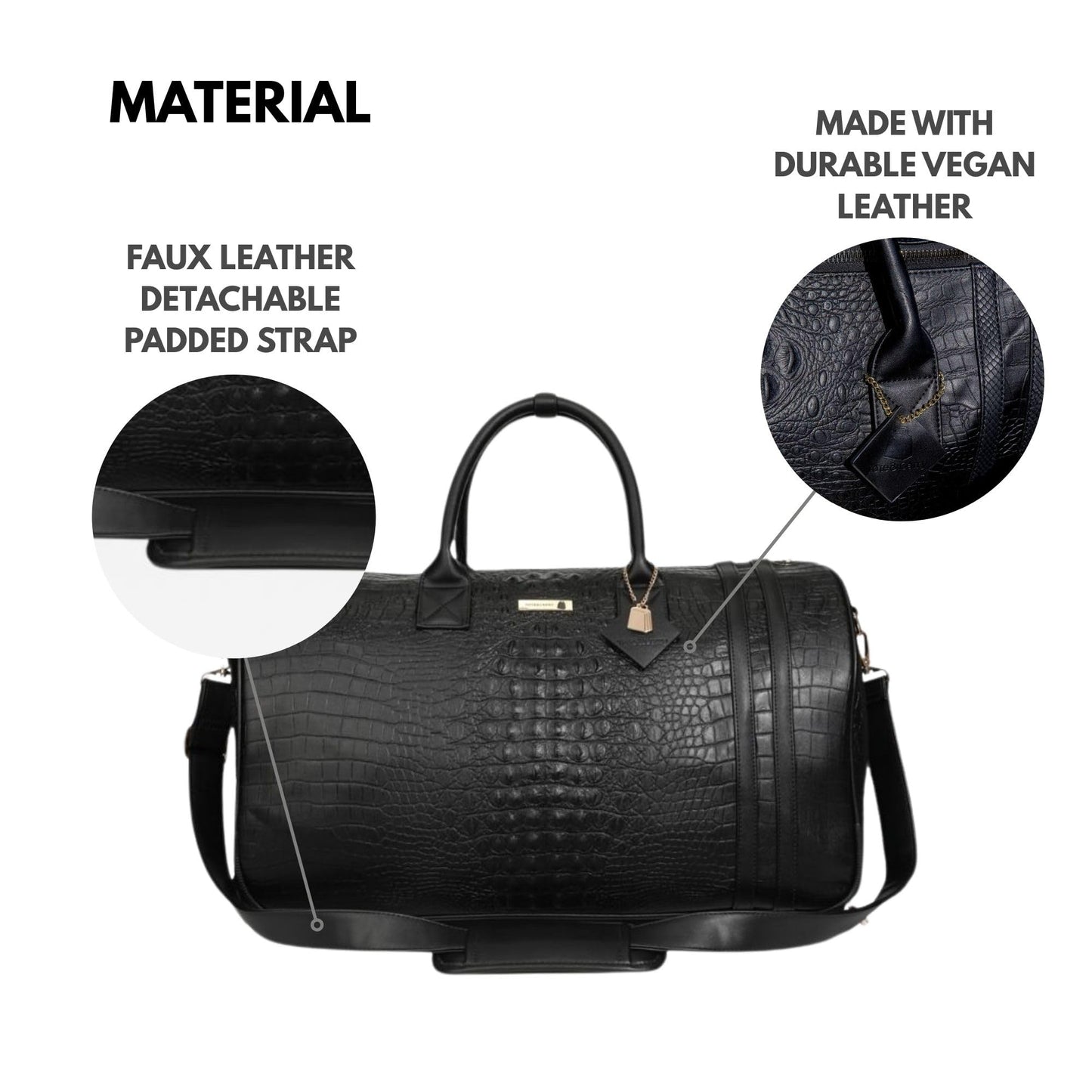 Tote&Carry Apollo 2 Large Rolling Duffle Bag with Wheels, Carry-On Roll Duffel for Travel, Gym, Sports, Daily, Weekend & All-Purpose Use for Men & Women (Crocodile Skin, Black)