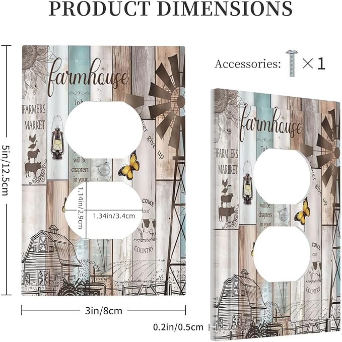 Rustic Farmhouse Colorful Wooden Barn Door 1 Gang Duplex Receptacle Switch Wall Plate Decorative Switchplate Outlet Covers Electrical Plug Cover Faceplate for Bathroom Home Decor