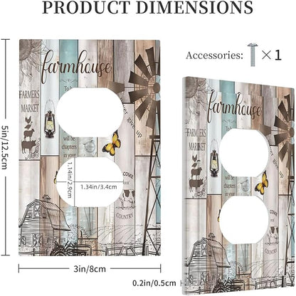 Rustic Farmhouse Colorful Wooden Barn Door 1 Gang Duplex Receptacle Switch Wall Plate Decorative Switchplate Outlet Covers Electrical Plug Cover Faceplate for Bathroom Home Decor