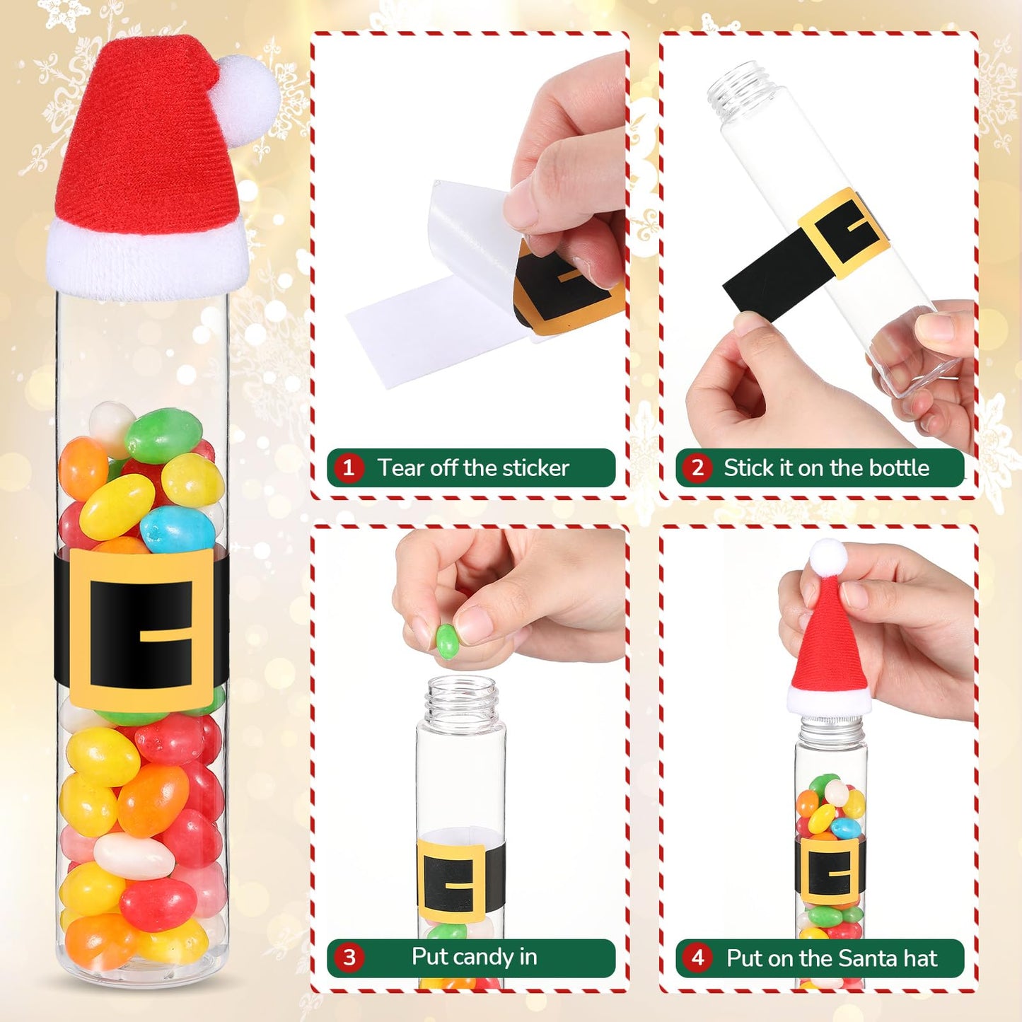 Vinsatin 30 Pcs Empty Candy Tubes Plastic Tubes with Caps Christmas Candy Containers 110ml Xmas DIY Crafts Chocolate Cookie Jar with Stickers(Classic)