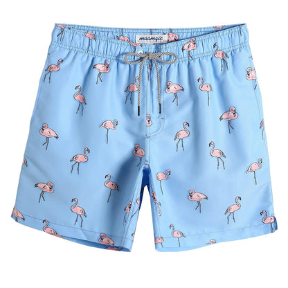 maamgic Mens Swim Trunks Quick Dry Swim Shorts with Mesh Lining Funny Swimwear Bathing Suits 7inch Flamingo Blue Small