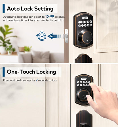 TEEHO Keyless Entry Door Lock Deadbolt with Handle Set, Electronic Digital Smart Locks Set for Front Door with 2 Keys, Easy to Install Keypad Deadbolt, Auto Lock - Matte Black