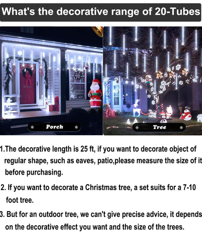 EAGWELL Christmas Lights Outdoor 16 Inch 20 Tubes Meteor Shower Rain Light, Waterproof Falling Icicle String Lighting for Xmas Tree Yard House Decor,Shine White