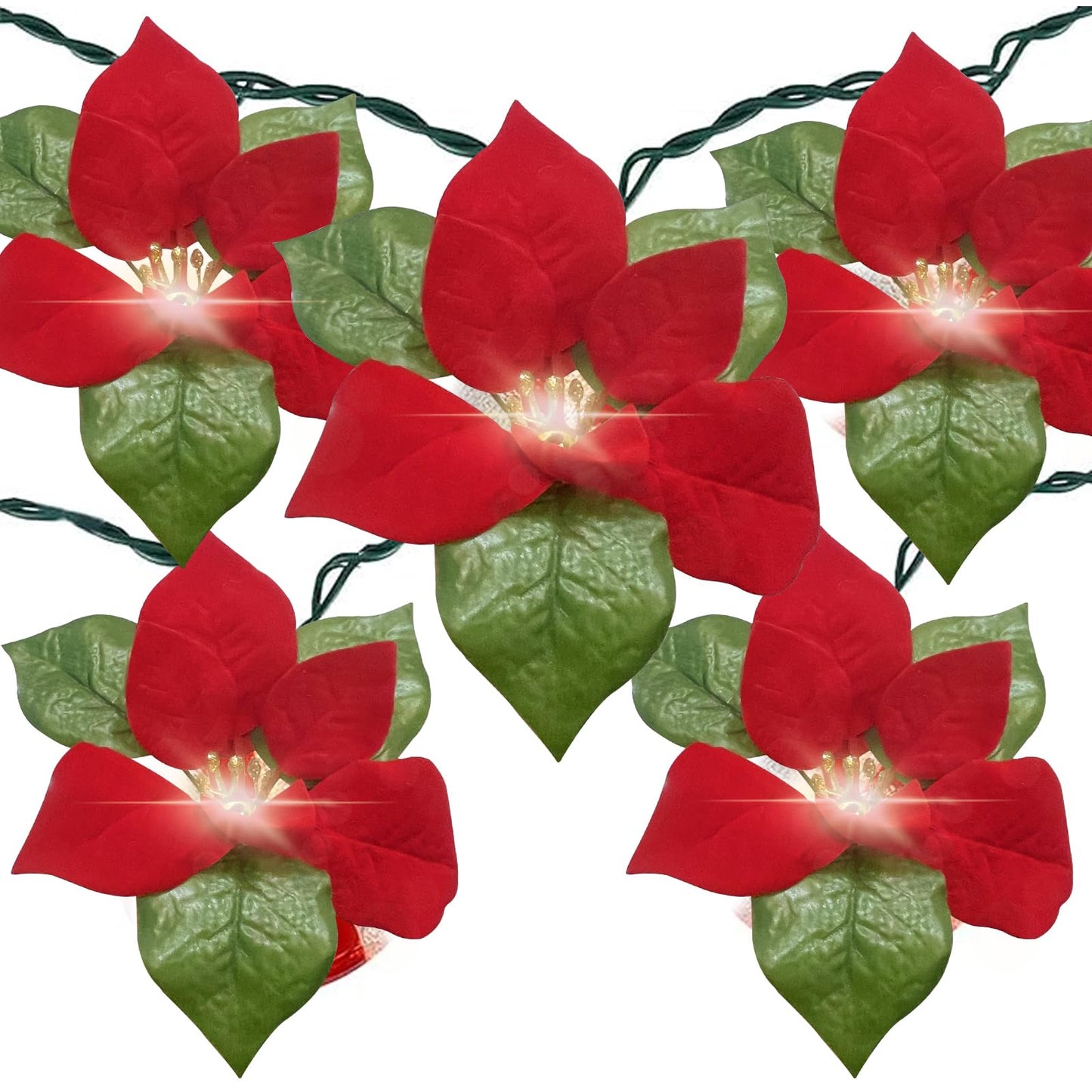 Christmas Red Flower String Lights Plug in, 8.5Ft Red Christmas Decorations Lights Outdoor with 10 LED Flowers Lights, Hanging Flowers Fariy String Lights for Holiday Party Window Home Birthday Decor