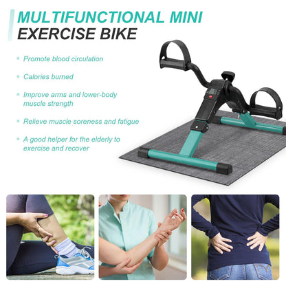 Uten Folding Pedal Exerciser, Under Desk Bike Pedal Exerciser, Mini Under Desk Exercise Bike Foot Hand Cycle Portable, Arm and Leg Exercise Peddler Machine with LCD Monitor, Leg Exercise Equipment