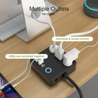 GHome Smart Plug Outlet Extender, USB Wall Charger with 3 Individual Smart Outlets and 3 Smart USB Ports, Works with Alexa Google Home, Surge Protector Plug Extender for APP Control,15A/1800W