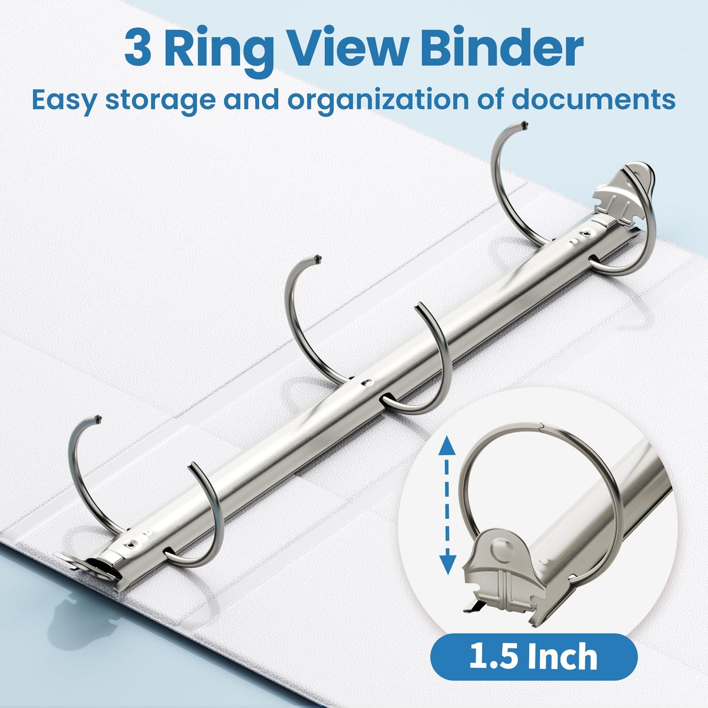 SUNEE 3 Ring Binders 1.5 Inch 10 Pack, Clear View Binders Three Ring PVC-Free (Fit 8.5x11 Inches) for School or Office Supplies, White
