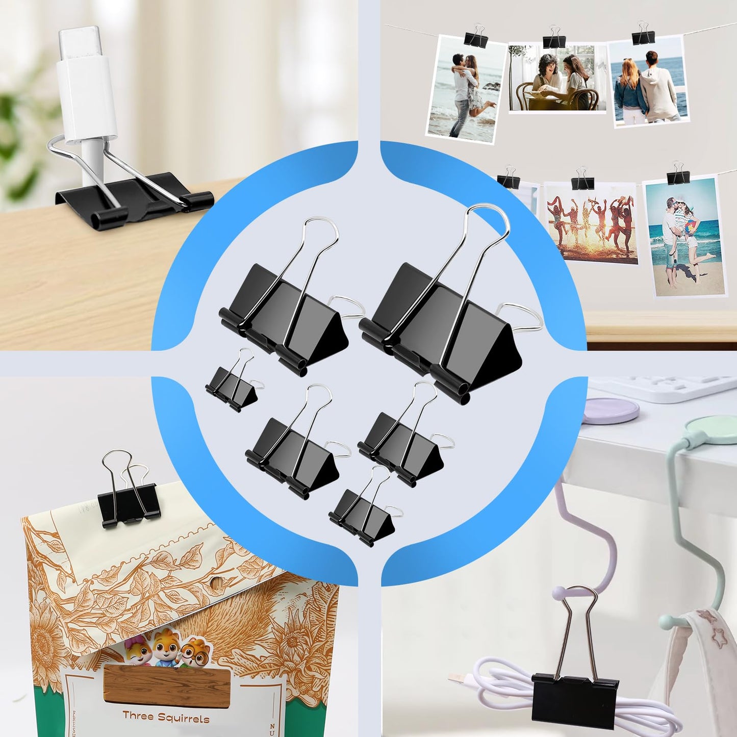 208 PCS Binder Clips Assorted Sizes, Metal Large Binder Clips Bulk, Black Binding Paperwork Clamp for Paper, 6 Size Clips Office Supplies for Business and School