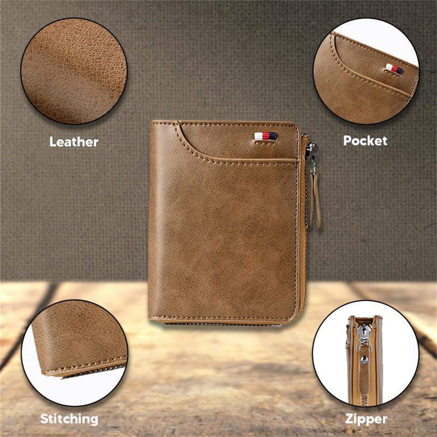 Plinvo Men's RFID Blocking Waterproof Wallet Genuine Leather Large Capacity Zipper Holds 1-14 Cards Slim Brown (BROWN)