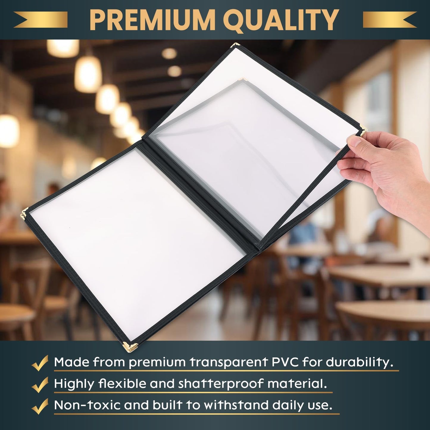 AMGSH 6 Page 12 View Menu Covers 8.5 x 11 Inch, Clear View Menu Holder Transparent Menu Sleeve, Fits Letter Size Paper for Kitchen, Restaurant Supplies, Wine Menu Morning Menu Homeschool 2 Pack