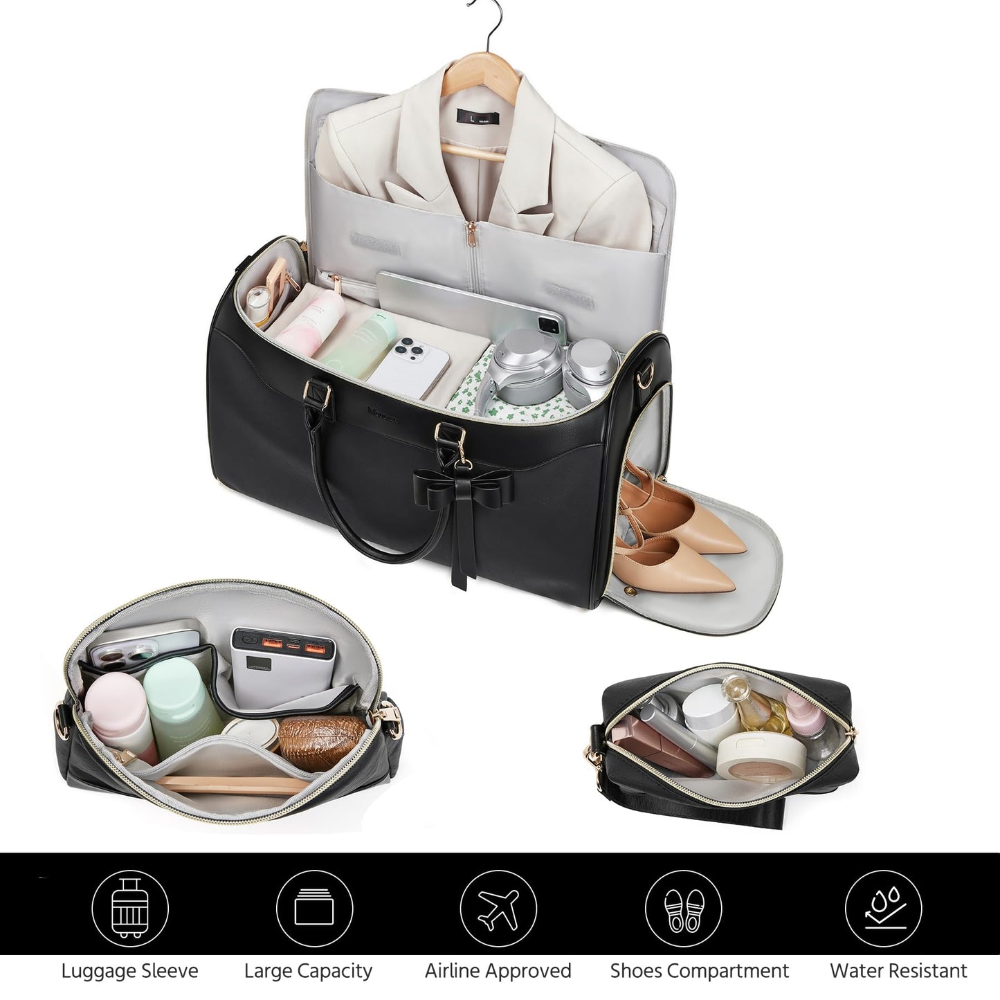 Garment Bags for Travel,45L Carry on Convertible Garment Duffle bag for Men Women - 3 in 1 Hanging Suit Travel Bag with Shoulder Strap (Black-A)