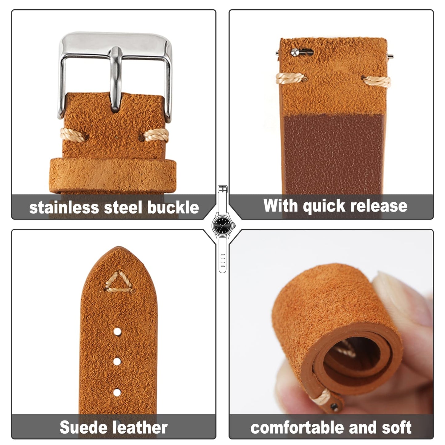 WOUKUP Quick Release Suede Leather Watch Bands Vintage Watchband for Men Watch Strap 18mm 19mm 20mm 21mm 22mm 24mm