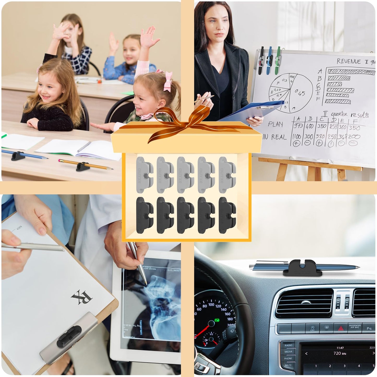 OUTXE 10-Pack Magnetic & Adhesive Pen Holder with Dual Slots - Easy Organize & Access Pencil, Pen, Marker- Perfect for Desk, Wall, Refrigerator, Whiteboard, Clipboard