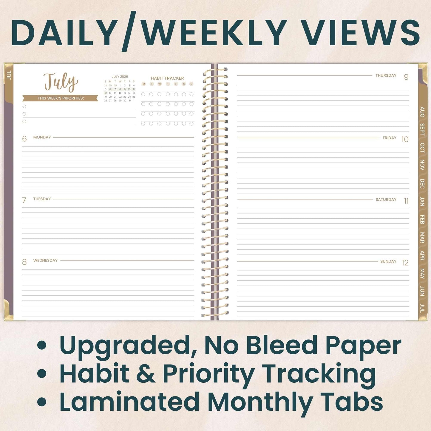 bloom daily planners HARDCOVER Planner 2026-2027 (8.5" x 11") Academic Year (July 2026 - July 2027) - 13 Months Task Goal Planner for Women - Monthly & Weekly Agenda Book - Purple Linen