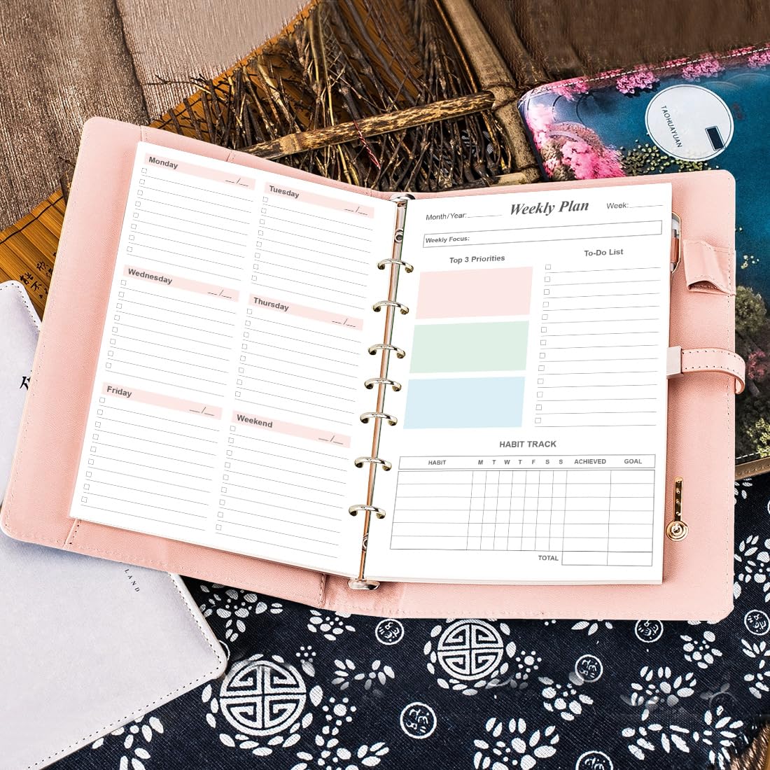 (2-PACK) Weekly Planner Refills for 3 or 7 Ring Mini Binders - 106 Sheets/212 Pages Undated Colorful Weekly Planner, 100 gsm White Paper, Lasts 2 Year, Undated, 5.8" x 8.3"