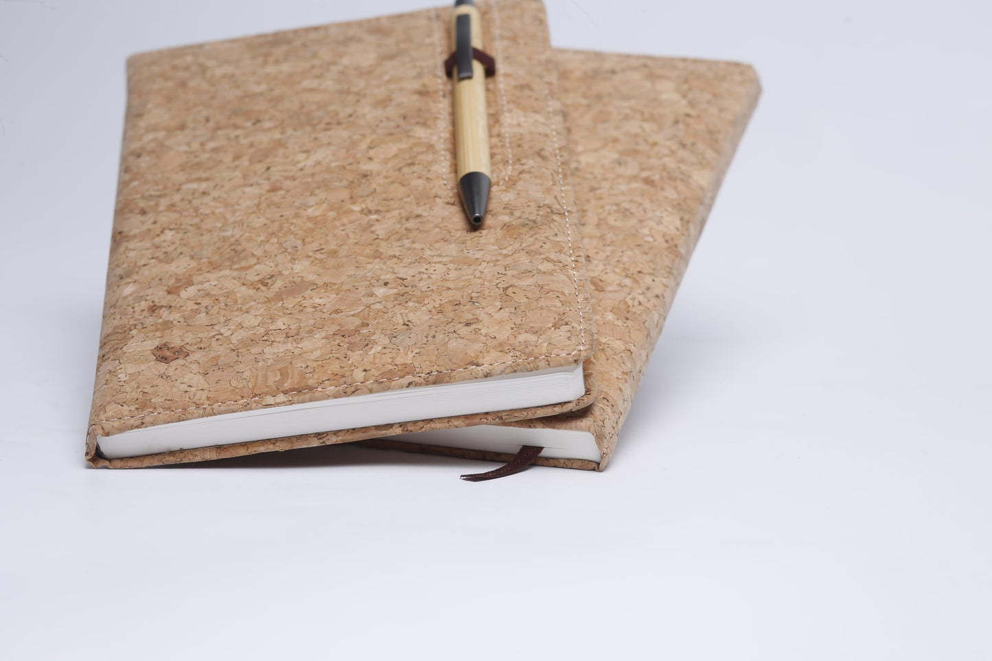 ECORA 100% Recycled Eco-friendly Writing Notebook, Diary, Journal with Loop and Bamboo Pen | Lined, Hardbound, Smooth Cork Cover (192 Pages) | Premium Gift Stationary for School/College/Office Work